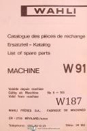 Wahli-Wahli W 91, No. 6 - 105, Loader, List of Spare Parts, Rechange, Manual Year 1973-W 91-01
